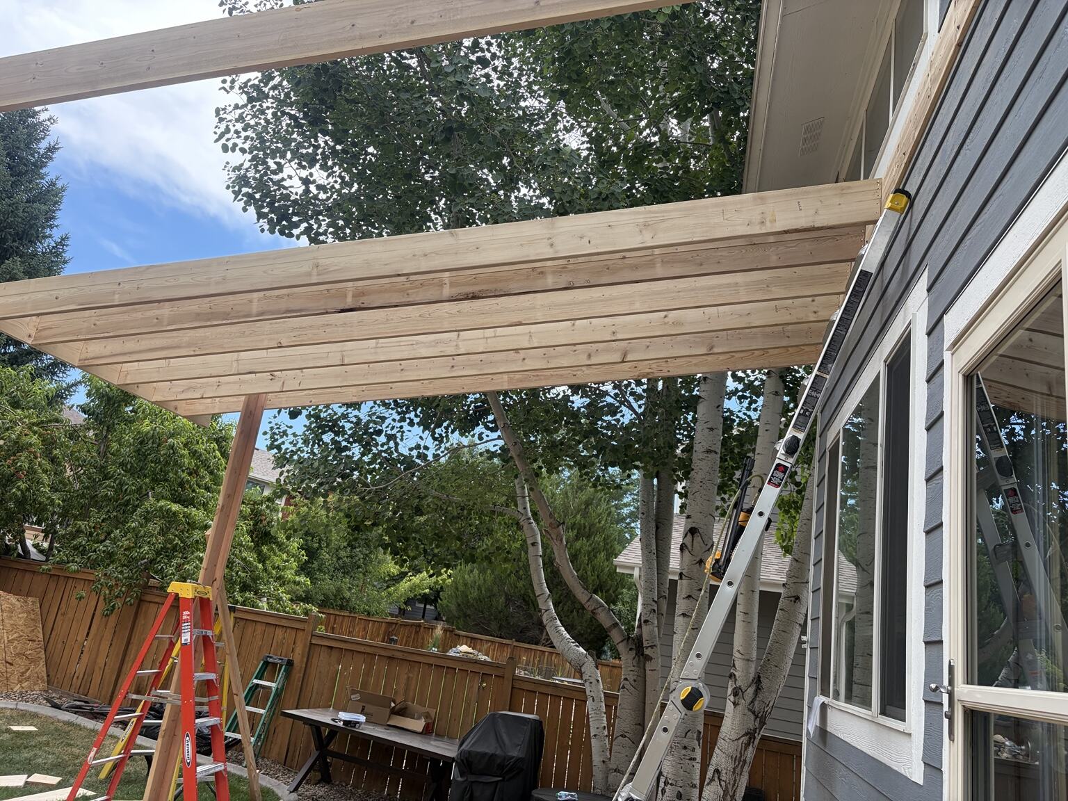Patio-cover rafters tied into the home during construction